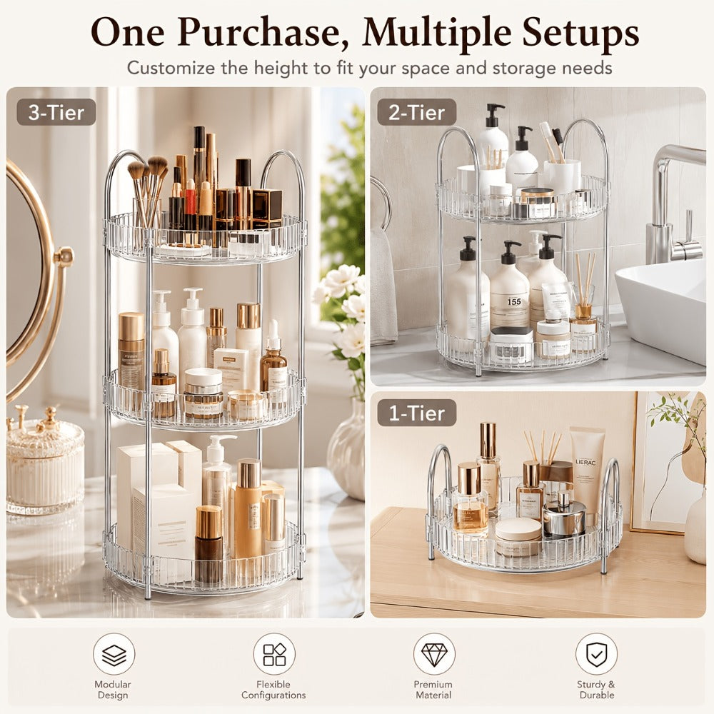 Rotating Multi-Level Makeup Organizer with Detachable Trays and 12 Exact Color-and-Layer Options