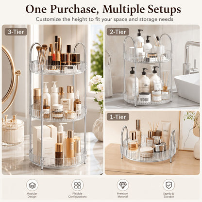Rotating Multi-Level Makeup Organizer with Detachable Trays and 12 Exact Color-and-Layer Options
