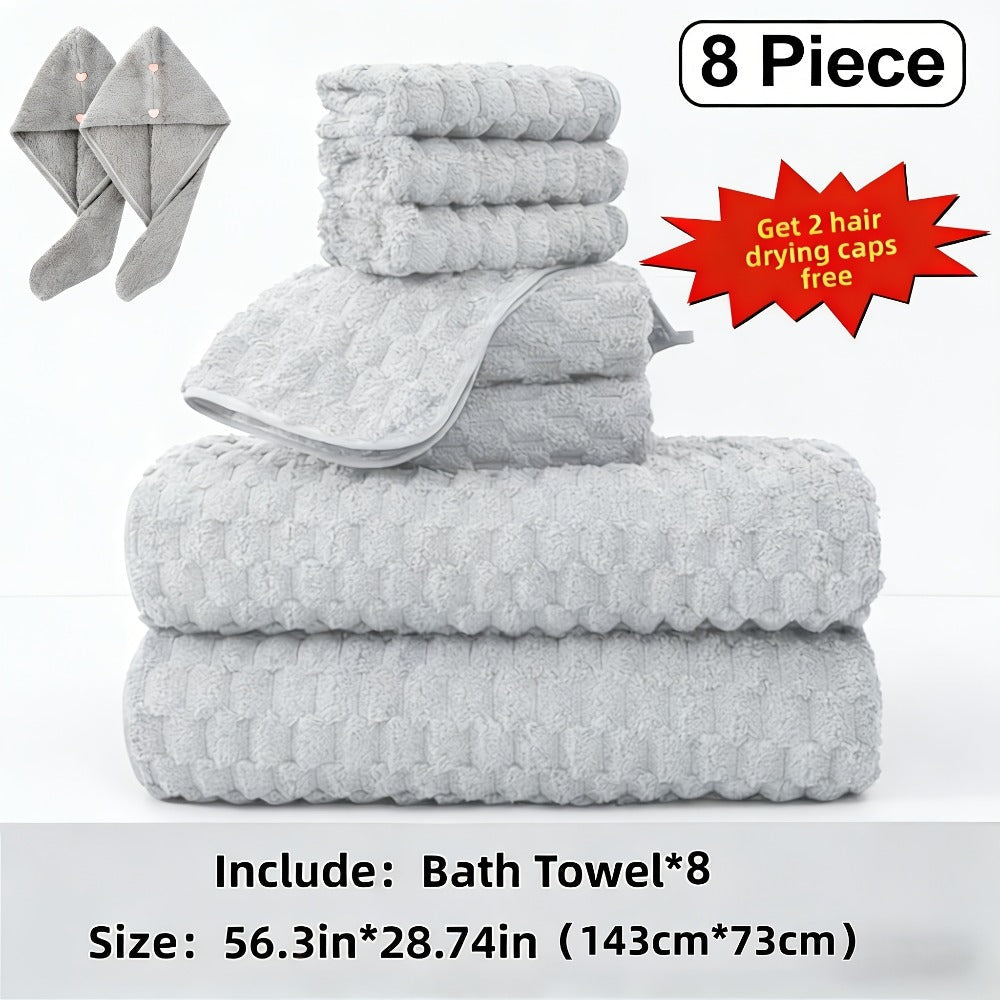 Towel Set 4 or 8 Piece Microfiber Collection with Hair-Drying Cap Options in Four Colors for Home and Guest Use