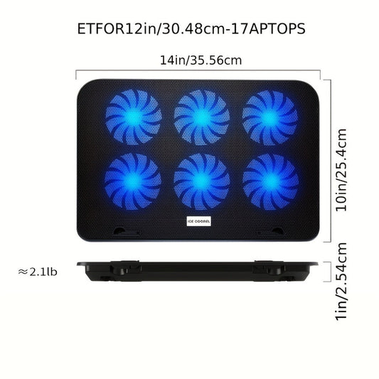 Laptop Cooling Pad ICE COOREL 6 Fans 12-17.3 Inch 5 Adjustable Heights 2 USB Ports RGB Gaming Laptop Cooler Stand Full Coverage Heat Dissipation for Gaming Work Home Office A9 A9R