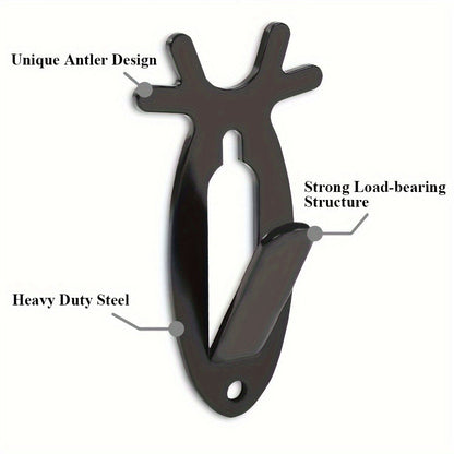 Five-Piece Deer-Head Wall Hook Set with Antler-Inspired Shape for Entryway or Bedroom Storage