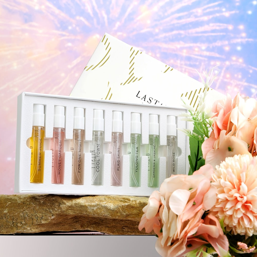 8 Piece Women's Perfume Gift Set Travel Size Mini EDT Bottles - Long Lasting Patchouli Fresh Floral Scents - Fragrance Kit for Dates Office Birthday Valentines Day