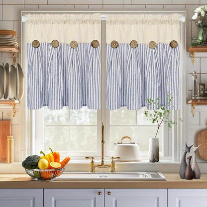 Semi Sheer Curtains Bohemian Linen Cotton Patchwork Grommet Top Window Drapes for Bedroom Living Room Kitchen Bathroom Cafe - Boho Country Cottage Style 4 Seasons 1 or 2 Panels