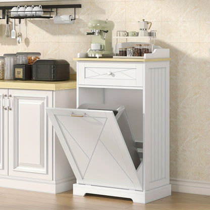 Storage Cabinet 12-Gallon Tilt-Out Trash Bin Enclosure with Top Drawer and Two Color Options