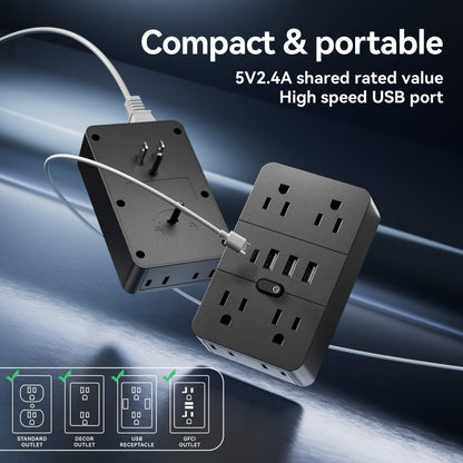 Power Strip 9-in-1 Desktop Station with LED Lamp, Digital Clock, 4 AC Outlets, 3 USB-A and 2 USB-C Ports
