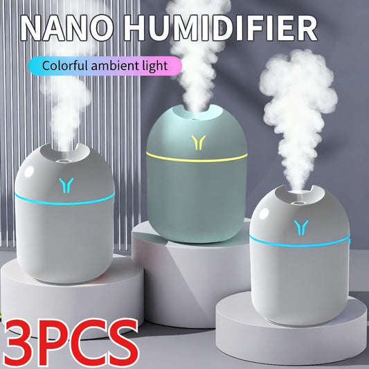 Aroma Diffuser Humidifier USB Mini – 3 Pack Cool Mist with Color Night Light, Portable for Bedroom, Car, Home & Dorm, Keeps Air Fresh & Plants Healthy, Gift for Men & Women (White+Blue+White)