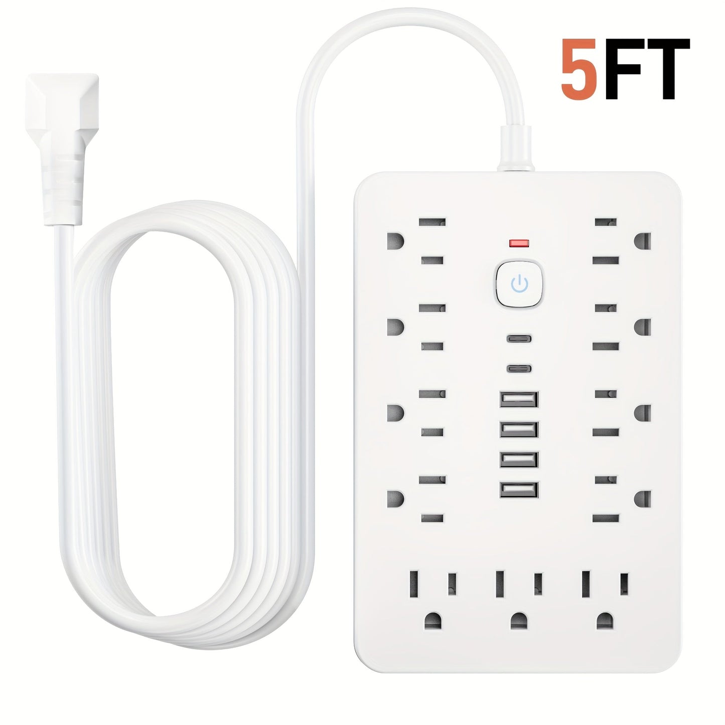 Surge Protector Power Strip 17-in-1 Wall Mount 11 AC Outlets 4 USB-A 2 USB-C Compact Charging Station 5ft 10ft Cord for Home Office School Dorm Travel