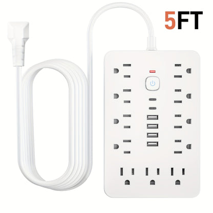 Surge Protector Power Strip 17-in-1 Wall Mount 11 AC Outlets 4 USB-A 2 USB-C Compact Charging Station 5ft 10ft Cord for Home Office School Dorm Travel