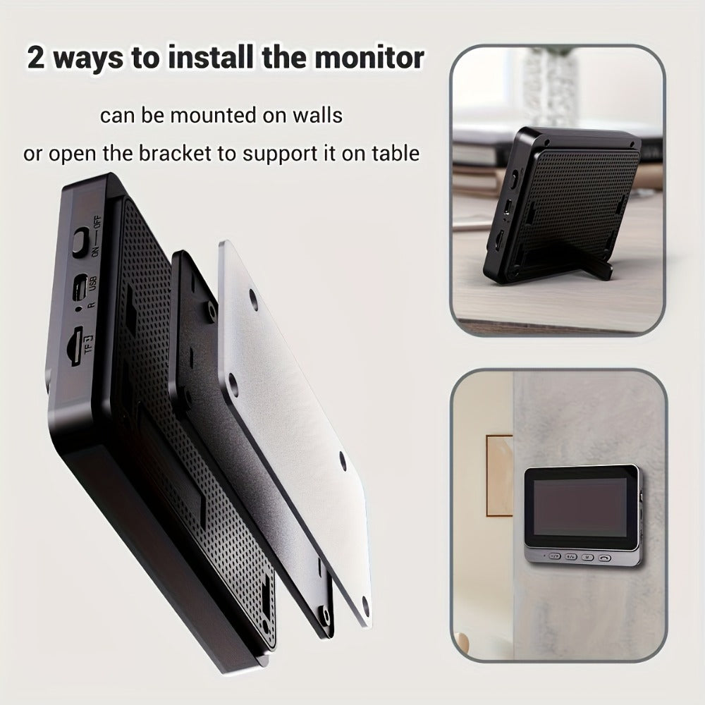 1920P Video Doorbell Camera with 4.3" Monitor & Dual Power - No WiFi No App, Battery & USB, Two-Way Audio, IR Night Vision, SD Card Storage, Wide Angle, One-Button Pairing, Black