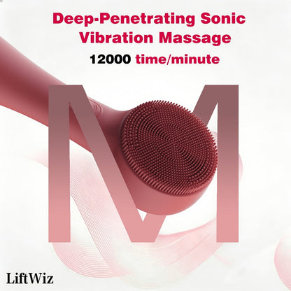 Silicone Facial Cleansing Brush Electric Face Scrubber 12000 Vibrations IPX7 Waterproof USB Rechargeable Heat Massage Deep Pore Cleansing Exfoliator for Sensitive Skin Blue Black Rose Red Pink