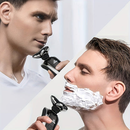5-in-1 Rechargeable 3-Head Rotary Electric Razor with Detail Trimmer, Nose Trimmer and Cleaning Brush