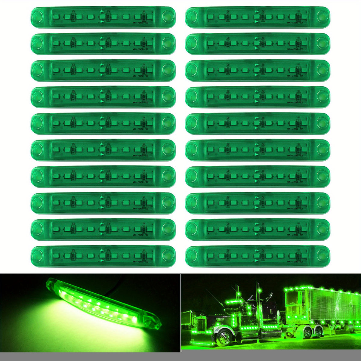 LED Side Marker Lights 20pcs, 12V 9-LED Clearance Indicator Lamp Bar for Truck Car Trailer, Waterproof Side Marker Light Kit in White Red Amber Blue Green