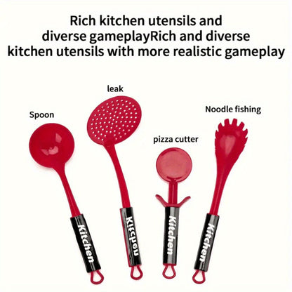 Pretend Play Kitchen Set for Kids, 51PCS Toy Cooking Utensils, Tableware & Play Food for Home Cooking, Dining and Outdoor Meals