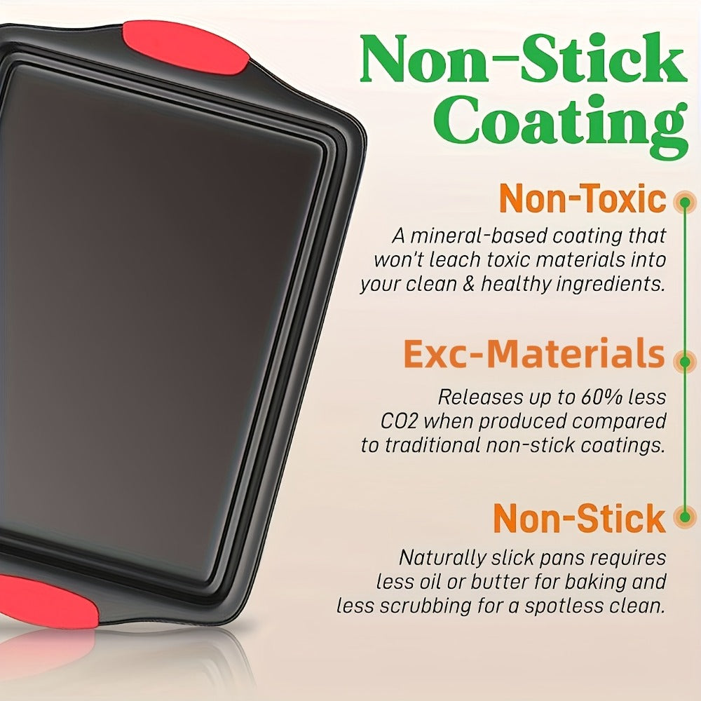 Three-Pan Gray Baking Sheet Set or Nine-Piece Kit with Six Utensils and Red Silicone Grips