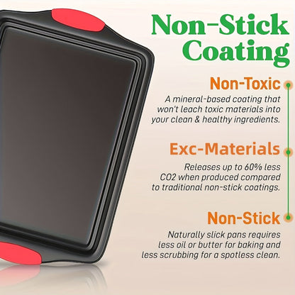 Three-Pan Gray Baking Sheet Set or Nine-Piece Kit with Six Utensils and Red Silicone Grips