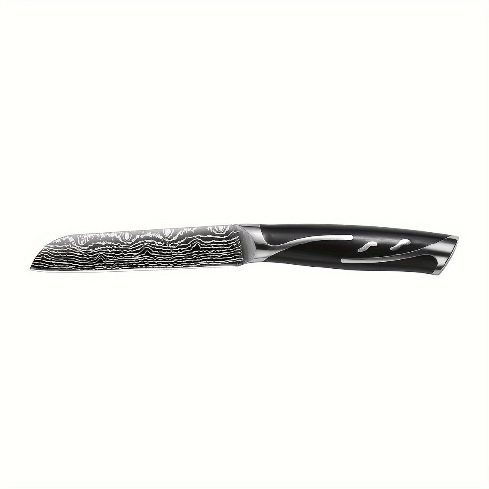 Kitchen Knife Set 7-Piece Damascus Pattern Stainless Steel with Universal Knife Block Holder – Chef Knife, Fruit Knife & Safety Knives Included, Non-Slip Handle