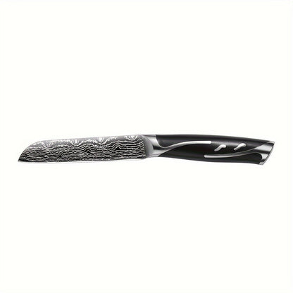 Kitchen Knife Set 7-Piece Damascus Pattern Stainless Steel with Universal Knife Block Holder – Chef Knife, Fruit Knife & Safety Knives Included, Non-Slip Handle