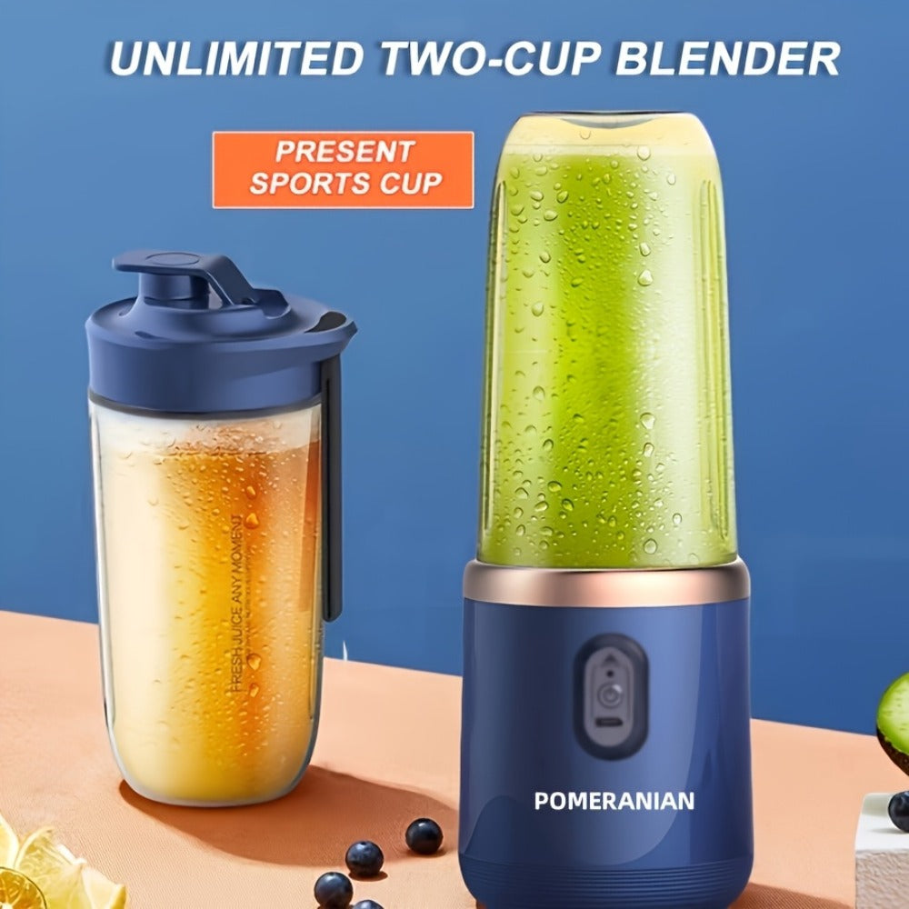 Portable Blender Juicer Double Cup 1500mAh Rechargeable – Food-Grade ABS Multifunctional Fruit Vegetable Juicer | USB Charging Gift Box | Blue Pink White Summer Kitchen Essential