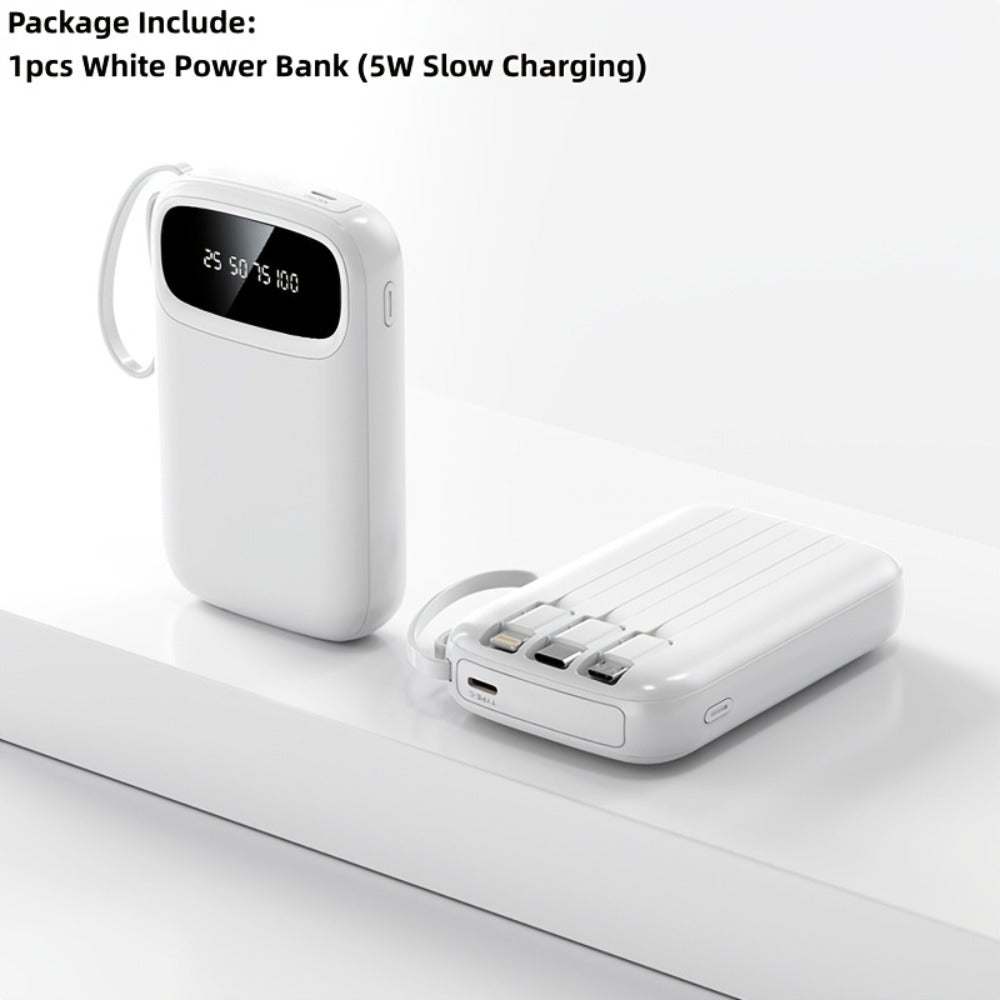 Power Bank 10000mAh with Three Built-In Cables, 5W/15W/22.5W Options, Digital Display and Lanyard