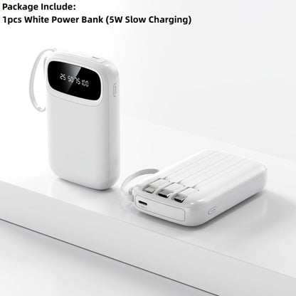 Power Bank 10000mAh with Three Built-In Cables, 5W/15W/22.5W Options, Digital Display and Lanyard