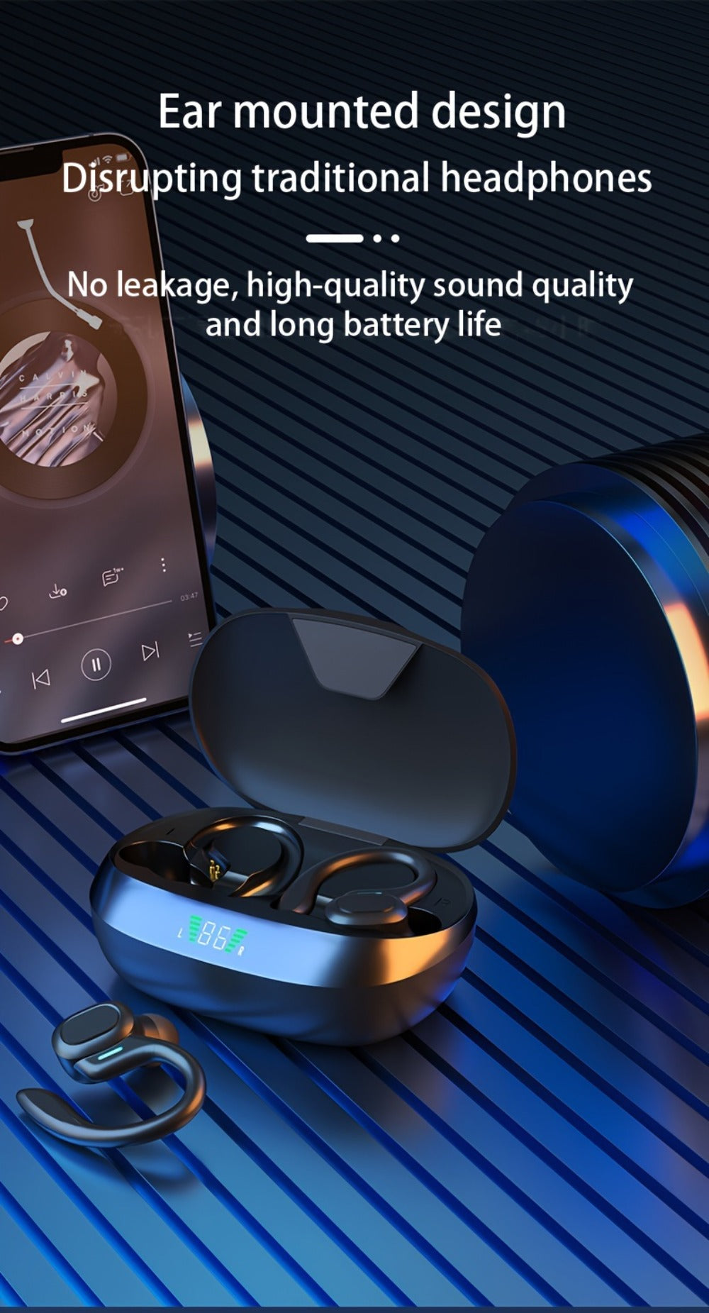 Wireless Earbuds Bluetooth 5.4 Open-Ear Sport Hooks with 24-Hour Playtime and LED Case for Running