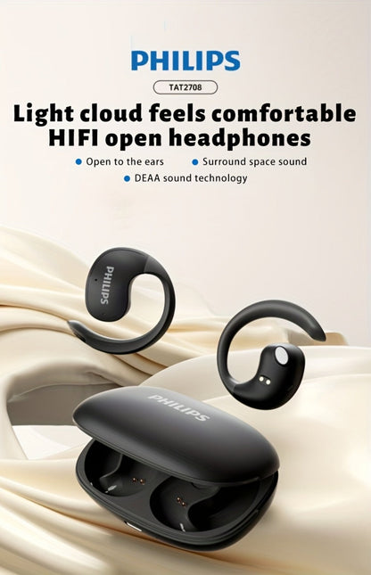 Wireless Earbuds Philips Black Stereo with Touch Volume, Noise-Cancelling Mic and Type-C Case