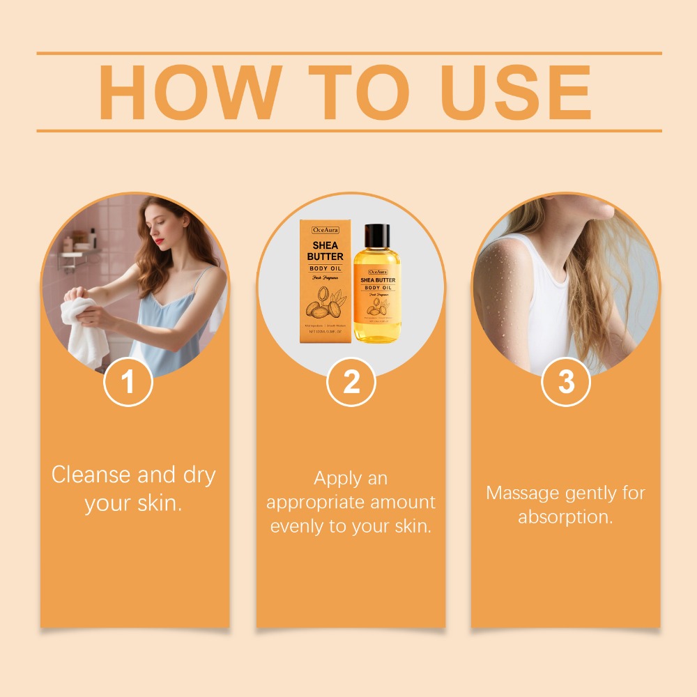 Shea Butter Body Oil, Two-Piece Set of 100ml Flip-Top Bottles with Coordinated Orange Labels