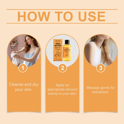 Shea Butter Body Oil, Two-Piece Set of 100ml Flip-Top Bottles with Coordinated Orange Labels