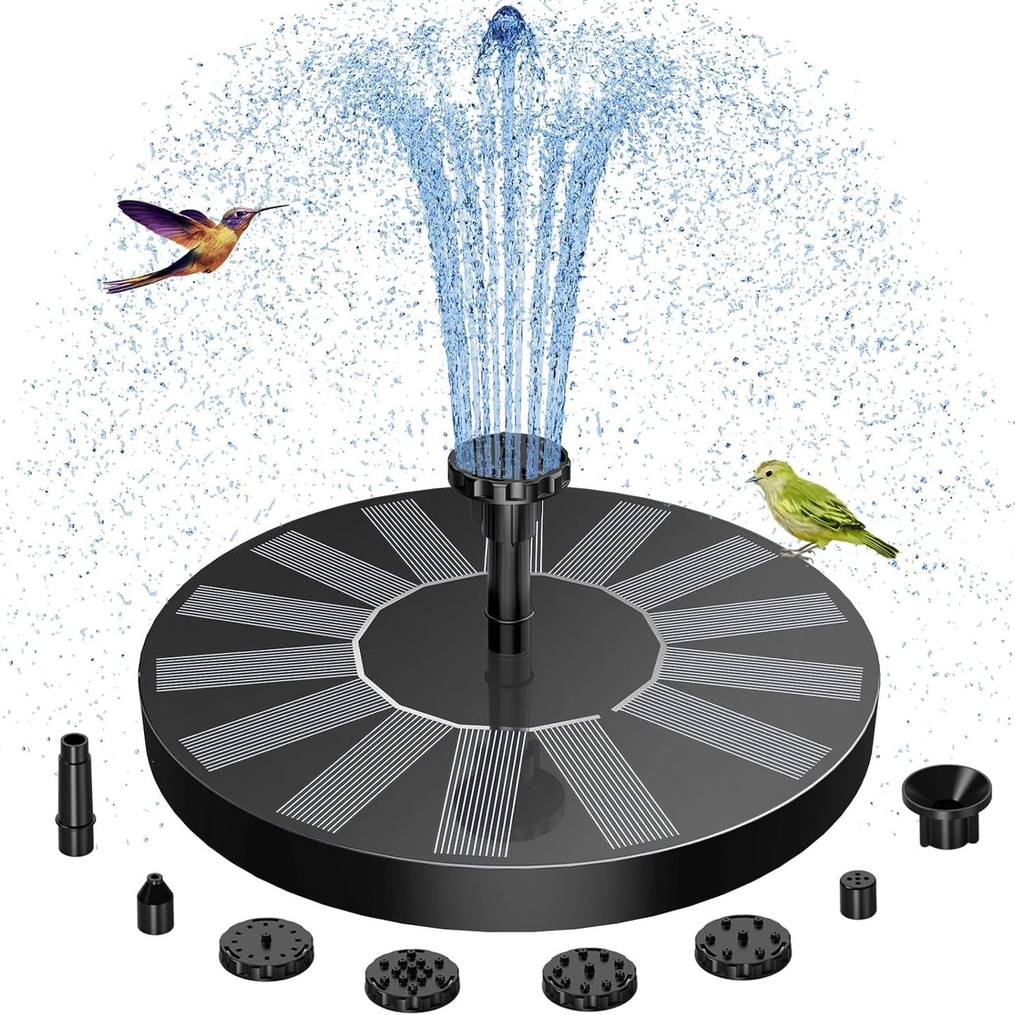 Black Floating Solar Fountain Pump with 16 cm Disc and Interchangeable Spray-Head Fittings
