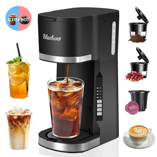 Single Serve Coffee Maker 3-in-1 – Hot & Iced Coffee Machine Compatible with K-Cup Pods, Ground Coffee & Tea, 6-12 oz Brew Sizes, Iced Tea Maker, Compact Countertop Brewer – Black (CM6080/CM6070)