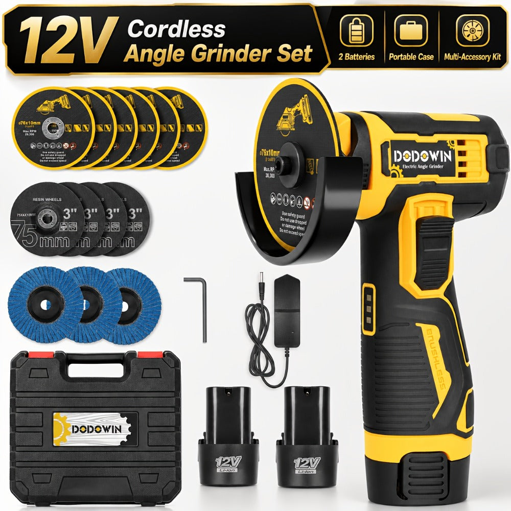 Power Tools DODOWIN 12V Mini Cordless Angle Grinder with 19,500 and 5,000 RPM Modes and Battery Options