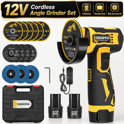 Power Tools DODOWIN 12V Mini Cordless Angle Grinder with 19,500 and 5,000 RPM Modes and Battery Options
