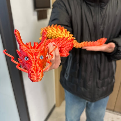 35.4-Inch Articulated Chinese Dragon Figurine with Movable Segments and Four Color Checkouts with Eyes