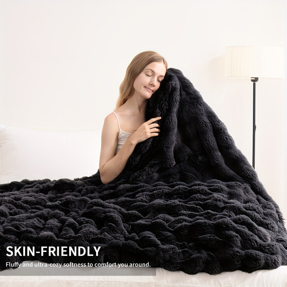 Faux Rabbit Fur Fluffy Blanket – Thick Warm Soft Plush Throw for Bed & Living Room, Luxury Furry Blanket, 8 Colors, 4 Sizes