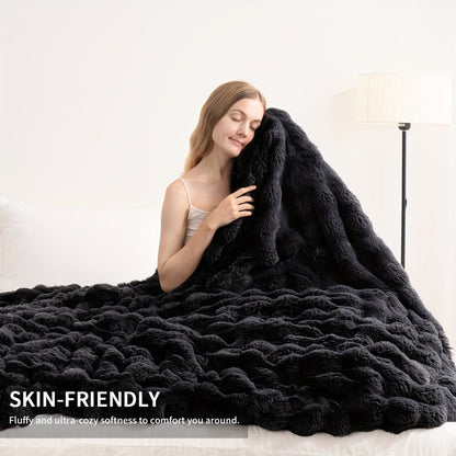 Faux Rabbit Fur Fluffy Blanket – Thick Warm Soft Plush Throw for Bed & Living Room, Luxury Furry Blanket, 8 Colors, 4 Sizes