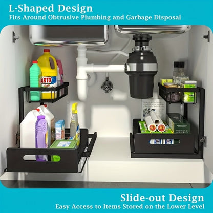 Under Sink Organizer Pull Out 2 Tier Slide Out Cabinet Shelf – Kitchen Bathroom Storage Rack Utility Organizer 1 or 2 Pack