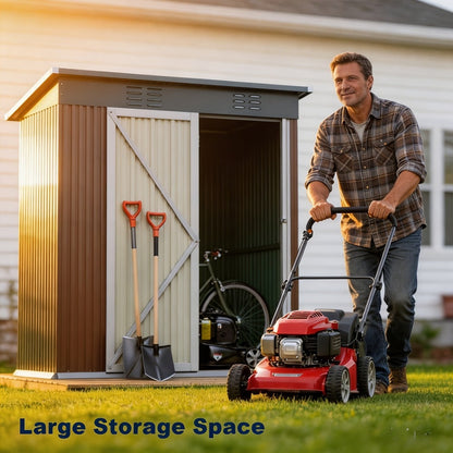 Grey 5 x 3 Ft Metal Outdoor Storage Shed with Single Door, Vent Panels and Sloped Roof Design