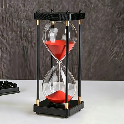 Sixty-Minute Decorative Glass Sand Timer with Wooden-Style Frame in Six Exact Color Configurations