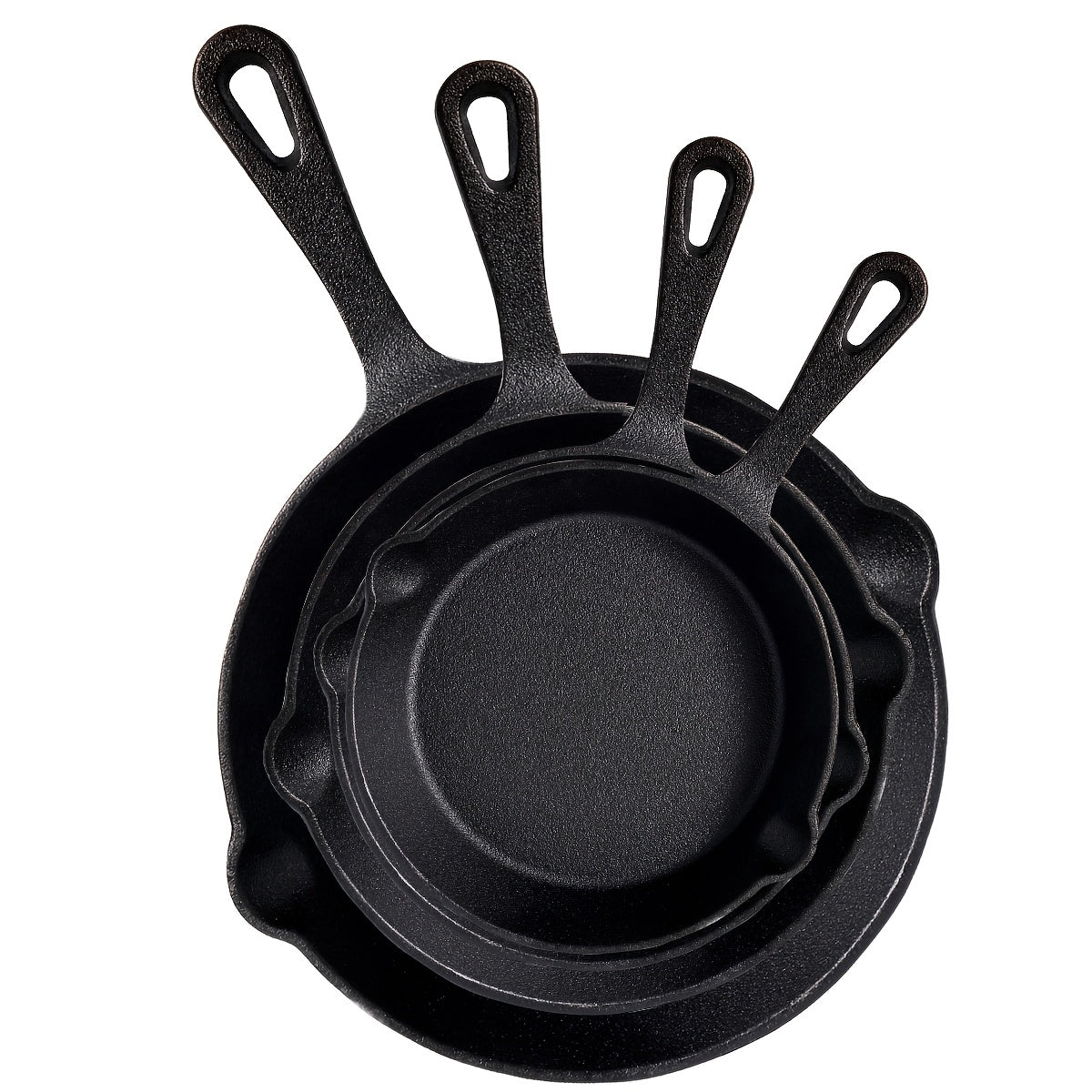 Nested Cast Iron Skillet Set with Long Handles, Pouring Lips and Choice of 3, 4 or 5 Graduated Pans