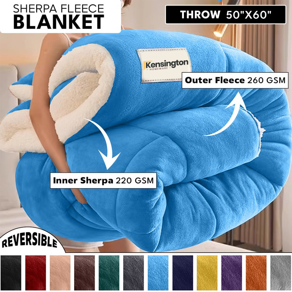 480GSM Sherpa Fleece Blanket – Double-Sided Heavy Warm Throw for Couch, Bed & Travel, Reversible All Season, 13 Colors, 3 Sizes