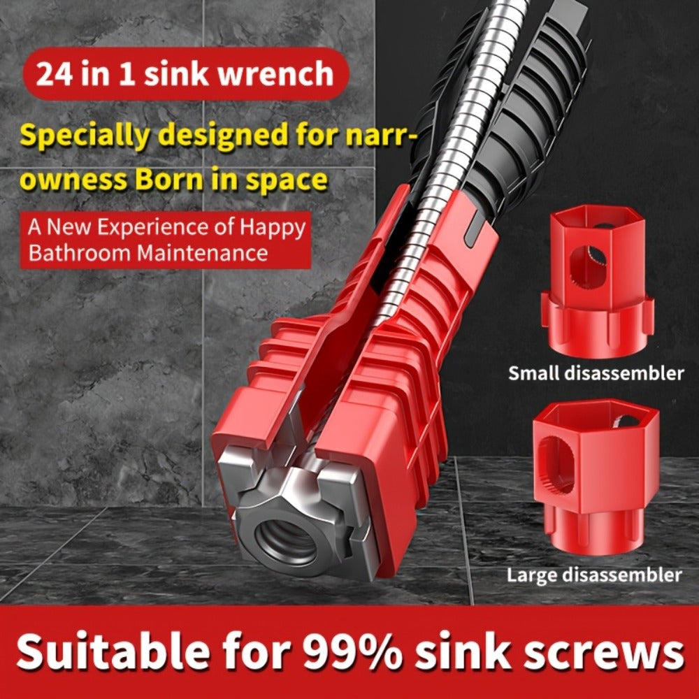 18-in-1 Sink Wrench and Plumbing Tool Kit with Multi-Position Head for Faucet and Basin Hardware Access