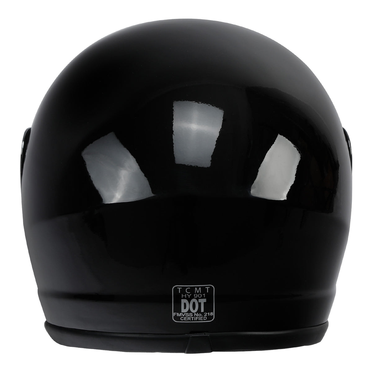 Motorcycle Helmet TCMT Gloss Black Full-Face Shell with Clear Shield, Large Variant, Padded Interior and Rear Vents