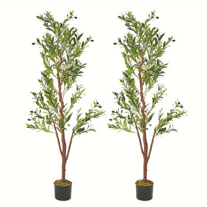 Artificial Olive Tree Large Faux Indoor Tree with Pot – Realistic 5FT 6FT 7FT Multi-Trunk Fake Olive Tree with Leaves & Fruits for Living Room Home Office Entryway Decor
