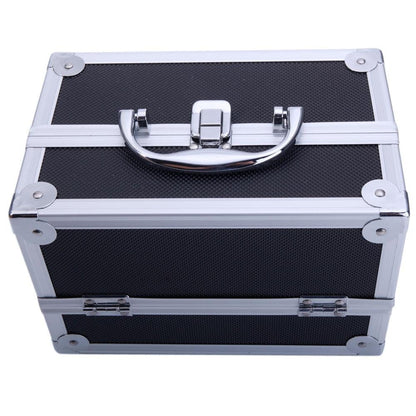 Tabletop Makeup Carry Case with Mirror, Fold-Out Trays and Dividers in Black, Silver or Pink