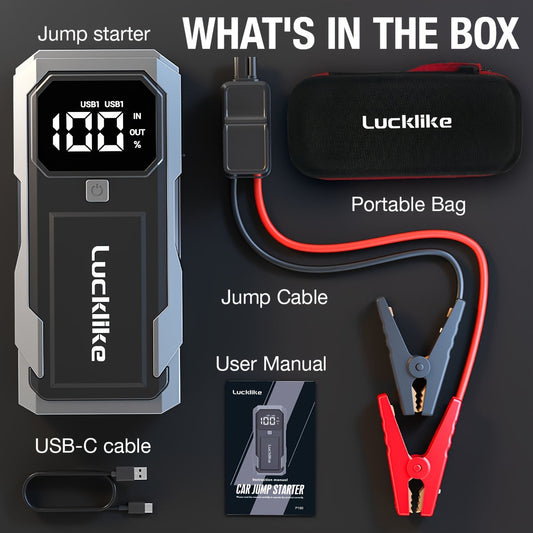 Battery Jump Starter 5000A 3000A Peak for Gas Diesel Engines QC3.0 18W Fast Charge USB-C Recharge Digital Display LED Light Intelligent Clamps Power Bank