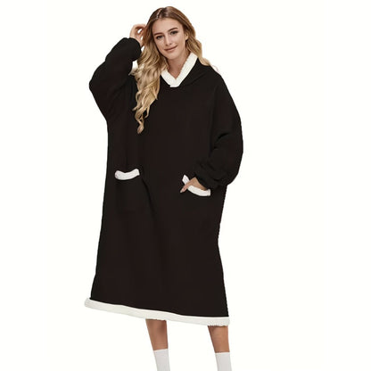 Hooded Wearable Blanket – Double-Sided Flannel Suede Hoodie Blanket for Women & Men, 500gsm Oversized Warm Cozy Sweatshirt