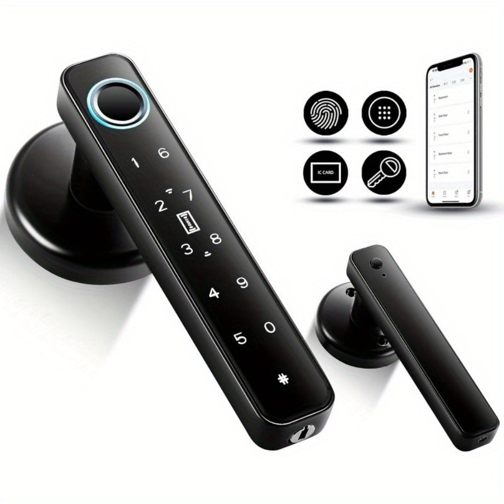 Smart Door Lock Handle with Fingerprint, Keypad, IC Card, App and Key in Single or Double Row Options