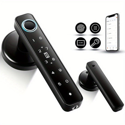 Smart Door Lock Handle with Fingerprint, Keypad, IC Card, App and Key in Single or Double Row Options