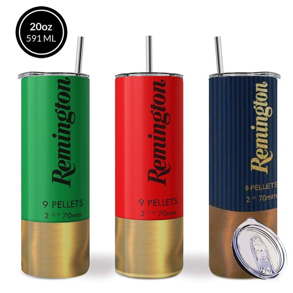 Insulated Tumbler 20oz Bullet and Hunting Graphic in Red, Green or Blue with Lid and Straw