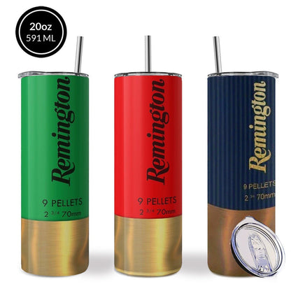 Insulated Tumbler 20oz Bullet and Hunting Graphic in Red, Green or Blue with Lid and Straw